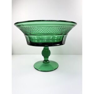 Viking Glass Mt. Vernon Pattern Emerald Green Footed Compote 5‎ 5/8" Tall